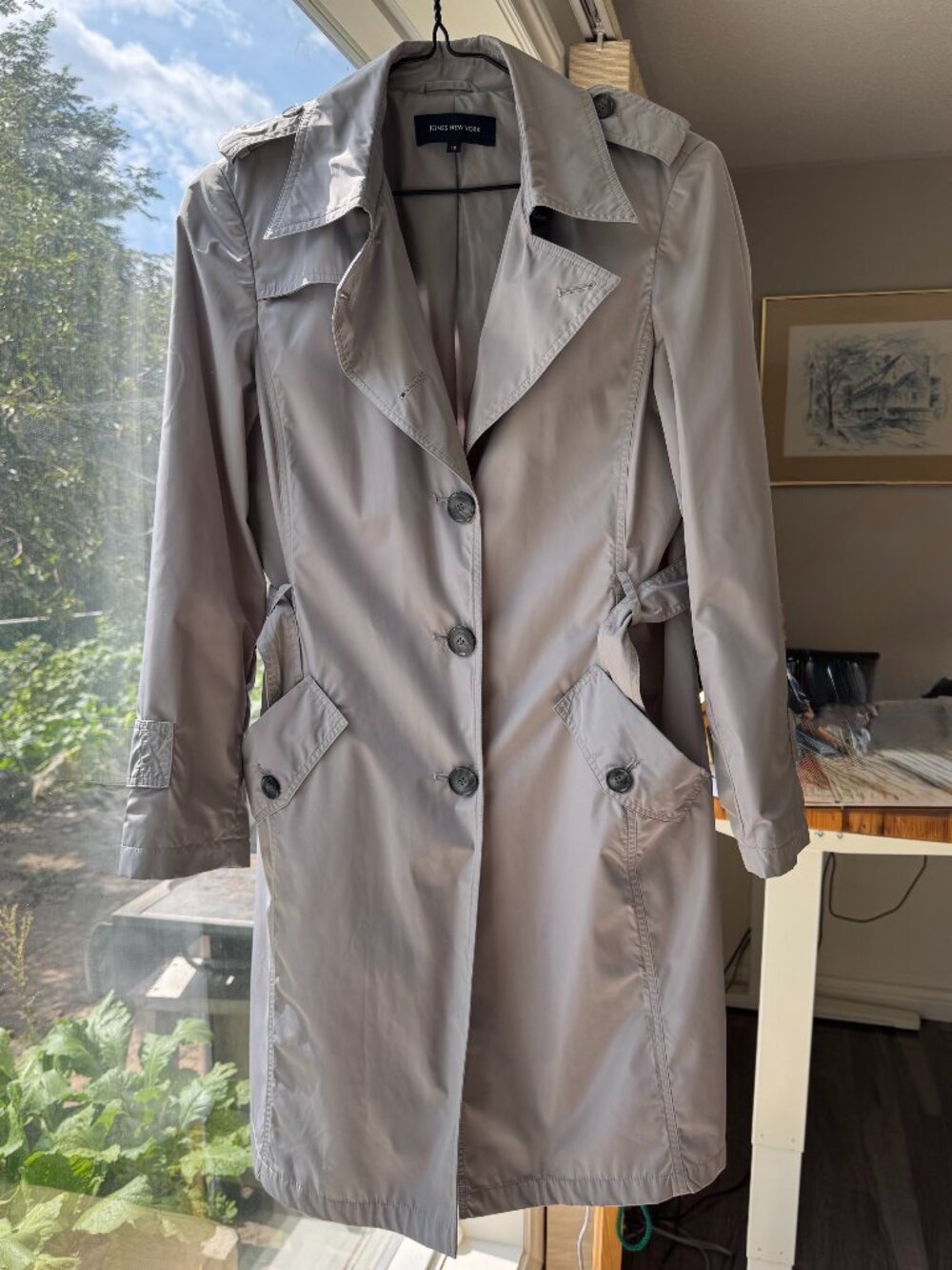 Jones New York Trench Coat Size 12 Taupe Gray Belted NWOT Never Worn